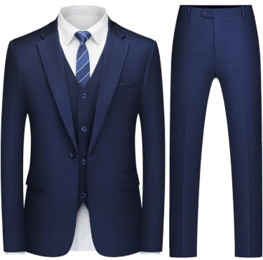 QUELDRA Men's Suits 3 Piece Slim Fit 1 Button Business Formal | Blazer, Waistcoat, Trousers, Wedding Party Dress Suit, Single Breasted