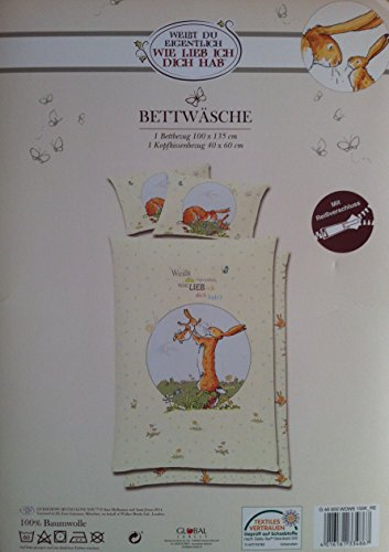 Global Labels Weißt du eigentlich, wie lieb ich Dich hab? Bettwäsche (Babybettwäsche), 1 x Kopfkissenbezug 40 x 60 cm und 1 x Bettbezug 100 x 135 cm, 100% Baumwolle mit Reißverschluss