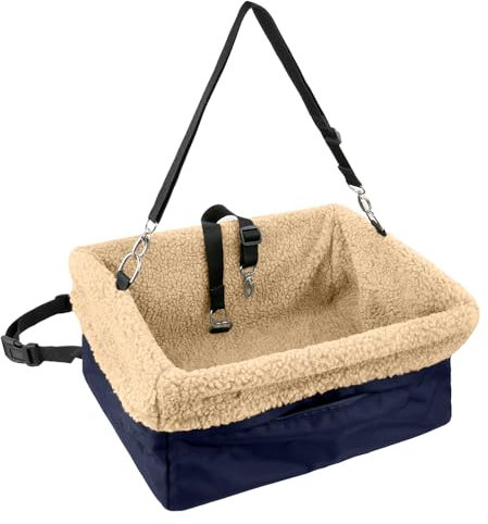 Devoted Doggy Deluxe-Hunde-Autositz für Haustiere bis zu 6,8 kg, gepolsterte Polsterung, verstellbare Gurte, Metallrahmen, lässt sich in Sekunden installieren, zusammenklappbares Segeltuch und leicht