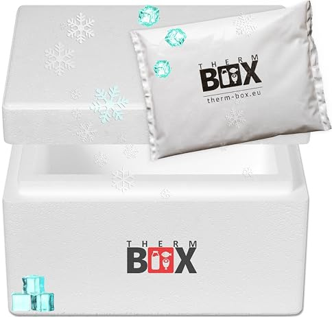 THERM-BOX Styroporbox 5W mit 1x Kühlakku für Kühlbox 5,9L Innen: 25x19x12cm Transportbox Thermbehälter Wiederverwendbar