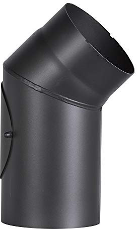 Ofenrohrbogen aus 2 mm starken Stahl (Rauchrohr) in 150 mm Durchmesser, für Kaminöfen und Feuerstellen, Senotherm, schwarz, 45 Grad, mit Reinigungstür