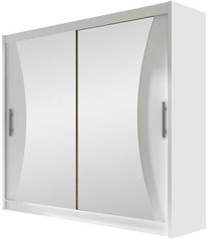 Mirjan24 Schiebetürenschrank London V mit Spiegel, Kleiderschrank, Schwebetürenschrank, Modernes Schlafzimmerschrank 180x215x58cm, Garderobe, Schlafzimmer (Weiß)