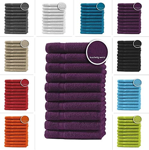 one-home 10er Set Gästetücher Handtücher Duschtücher Badetücher Frottee 100% Baumwolle, Produktart:Handtücher 50x100 cm, Präzise Farbe:Aubergine/Lila