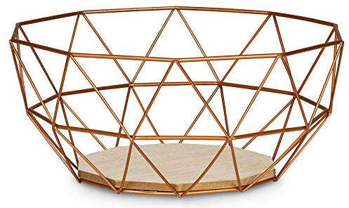 levandeo Korb Metall Kupfer 26x12cm Obstkorb Modern Holz MDF Braun Schüssel Schale Deko Design Tischdeko