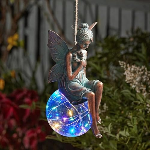 Garden Mile Bronze Effect Fairy Solar Hanging Garden Light with Colourful Firefly LED Ball, Outdoor Waterproof Solar Light for Trees, Patio, Fence & Garden Decor