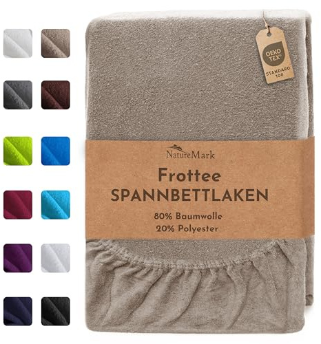 NatureMark Frottee Spannbettlaken – Weich und atmungsaktiv, hautfreundlich, praktisch & pflegeleicht, langlebig und strapazierfähig, 80% Baumwolle & 20% Polyester, 200x220 cm, Sand/Beige