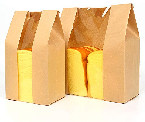 50 Stk. Papiertüten klein mit Fenster, Brot Taschen Butterbrottüten Süßigkeiten Tüten aus Braun Kraft Geschenkpapier Lebensmittel Aufbewahrungstasche Backen Brot Geschenktüte (4.7 * 2 * 9 Zoll)