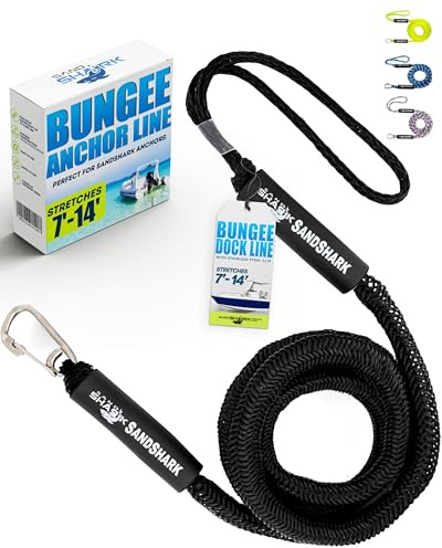 SandShark Premium Anchor Bungee Dock Line. Boat Accessories Anchor Line Absorbs Shock to Anchors and Docks w/Stainless Steel Clip - Black - 7-14ft