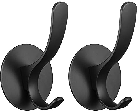 Wopeite Handtuchhaken ohne Bohren 2er Pack, Edelstahl Handtuchhaken für Badezimmer, Selbstklebender Badezimmer Haken, Klassischer Kleiderhaken Kleben, Wandhaken Hochbelastbar, Matt - Schwarz (D-Form)