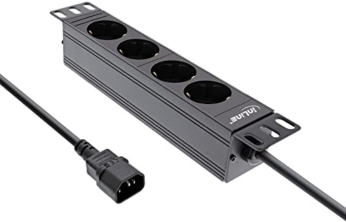 InLine® 25 cm grenuttag, 4-vägs skyddskontakt, C14-kontakt, utan strömbrytare, 2 m, svart