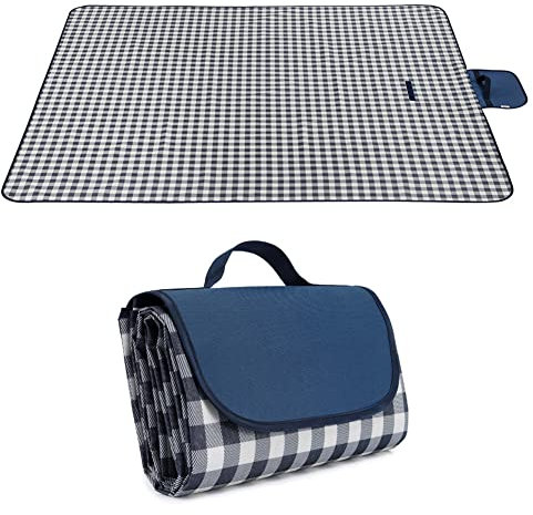 BoloShine Picknickdecke, 200 x 200 cm Stranddecke wasserdichte Sanddichte Picknick-Matte, Picknick Matte Campingdecke Wärmeisoliert mit Tragegriff für Picknick Strand Park Wanderungen(Blau)
