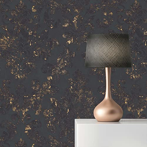 TADESSI Tapete Barock Giulia M1-No.392 Vliestapete Schwarz Gold Barocktapete mit Ornamenten Wohnzimmer Schlafzimmer