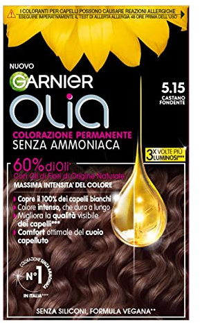 Garnier Hårfärg, permanent färgning, ammoniakfri, delikat doft, täcker 100% vitt hår, med blomoljor av naturligt ursprung, vegansk formel, mörkbrun