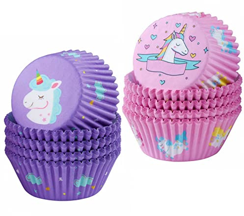 ASTARON 200 Pcs Unicorn Cupcake Liners for Unicorn Party Cup Cake Baking Cups Unicorn Cupcake Case Rainbow Cup Cake Liners for Decorations Girl Kids Birthday Supplies (Light Pink and Purple)