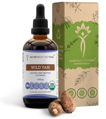 Secrets of the Tribe Wild Yam USDA Organic | Alcohol-Free Extract, High-Potency Herbal Drops, Digestion | Made from 100% Certified Organic Wild Yam (Dioscorea Villosa) Dried Root 4 oz