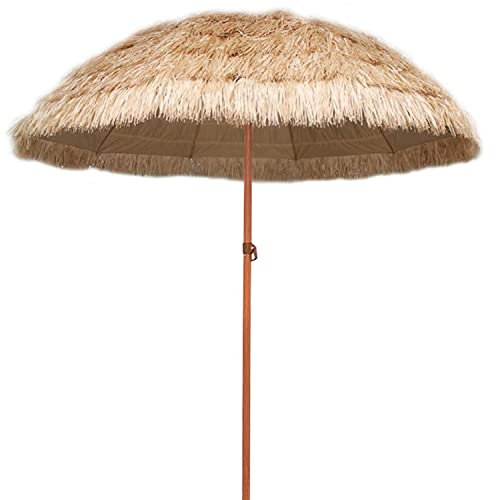 SEVEEZ Parasol 1,45m 1,6m 1,8m Garten Sonnenschirm Outdoor Reisstroh Strandschirm Mit Neigung Tropisch Hawaii Sonnenschirm Für Strand, Veranda, Pool (Color : Natural, Size : Ø 1.8m)