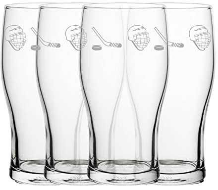 Engraved Ice Hockey Pint Glasses Set of Four, 20oz/590ml Beer Glasses, Fathers day Gift, Laser Engraved In The UK, Gift For Him, Gift For Dad, Brother, Uncle, Birthday