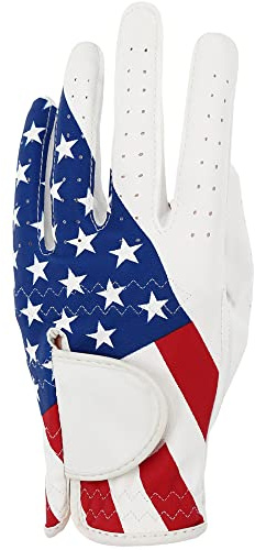 GOLTERS Golfhandschuhe für Damen und Herren, linke Hand für Rechtshänder, Golfer, amerikanisches Flaggenmuster, Kunstleder, Lycra-Faser, verstellbarer Verschluss (Herren-Golfhandschuhe, Größe XL)