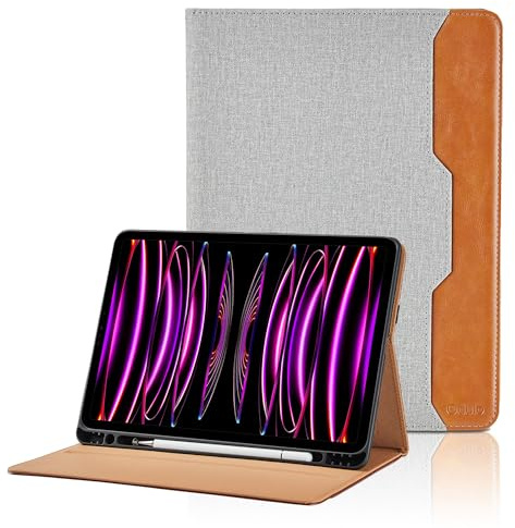 Hülle für iPad Pro 11 Inch 2022/2021/2020/2018 4th/3rd/2nd/1st Generation/iPad Air 5/4 10.9'' PU Leder Schutzhülle mit Tasche und Stifthalter, Auto Schlaf/Aufwach Funktion - Grau