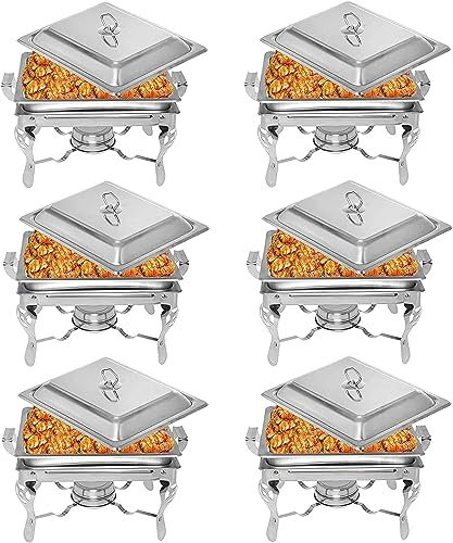 4.5L Chafing Dishes Set Buffet, 1/2/3/4/5/6 Packs Stainless Steel Food Warmers Server with Food Pan, Water Pan, Lid and Fuel Holder, for Parties, Weddings and Events (Size : 6pack)