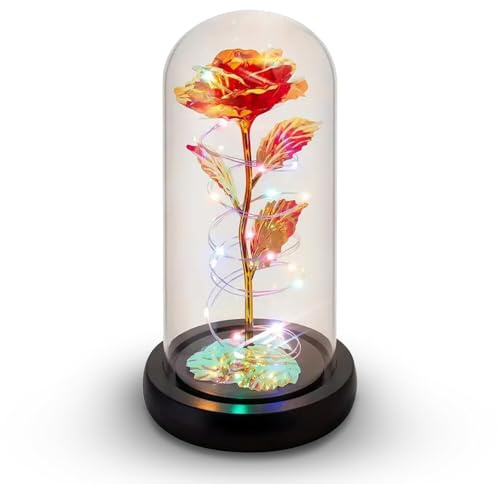 Galaxy Rose - Ewige Glasrose mit LED-Lichtern & Timer - Coolste Geschenke für Freundin Mutter Frau Tochter Frauen - Die Schöne und das Biest Rose für Weihnachten Hochzeit Jahrestag Geburtstag - Rot