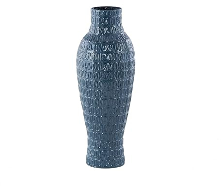 Deco 79 Metal Decorative Vase Dimensional Textured Centerpiece Vase with Wavy Pattern, Flower Vase for Home Decoration 9 x 9 x 24, Dark Blue