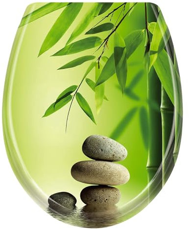 LILIIN Abattant de WC avec système d'abaissement automatique, fonction Quick Release pour un nettoyage facile, antibactérien, en Duroplast - Bambou vert