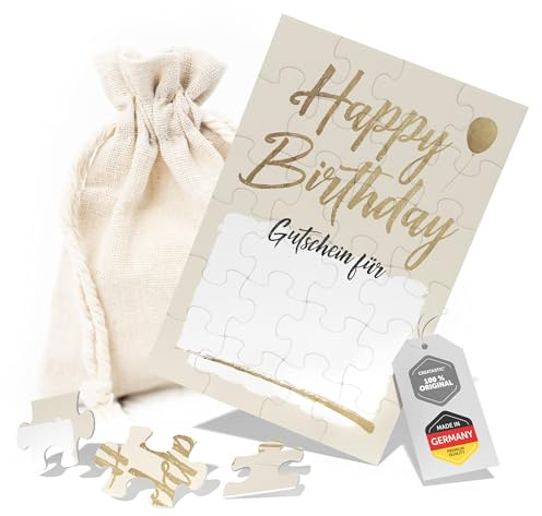 Geburtstagskarte Gutschein Puzzle zum selber gestalten, mit Säckchen | Gutschein zum selber ausfüllen zum Geburtstag, Happy Birthday, für personalisierte Geschenke, 24-teilig