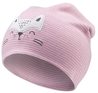 Sterntaler Beanie Bedruckt mit Fuchs für Mädchen - Baby und Kinder Mütze für Herbst und Winter - aus Sweat-Stoff - blasslila, 53