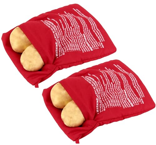 CoguZed 2 Pack Premium Microwave Potato Bags, Reusable Baked Potato Microwave Bag for Perfectly Cooked Potatoes, Red