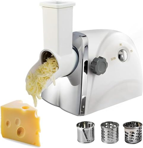 CYTBEK Rallador de Queso Rotativo Eléctrico, Máquina Trituradora de Queso Comercial de 300 W con 3 Cuchillas de Acero Inoxidable, Rallado Rápido de 500 g/min, Adecuado para Patatas, Verduras y Queso