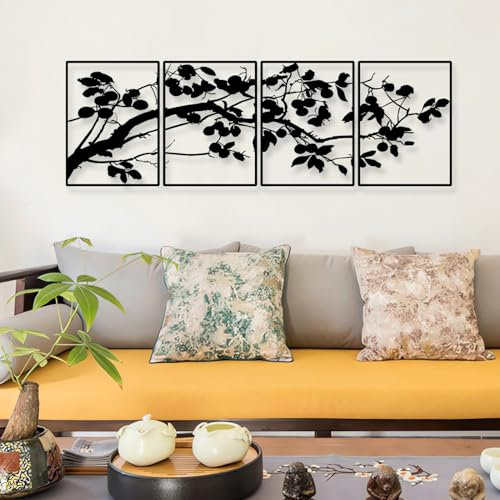 Pduoduo Decorazione Artistica Da Parete Con Ramo Di Albero Nero, Moderna Scultura in Metallo, Confezione Da 4