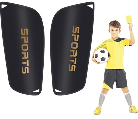 Black Football Shin Guards for Kids & Teens, Impact-Resistant - Running, Jogging & Fitness
