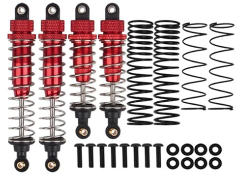 XBERSTAR Set mit 4 vorderen und hinteren Aluminium-Stoßdämpfern 1/10 RC für Tamiya DT-02 DF-02 DT-03 TT-02B 1/10 RC Upgrade-Teile (rot)