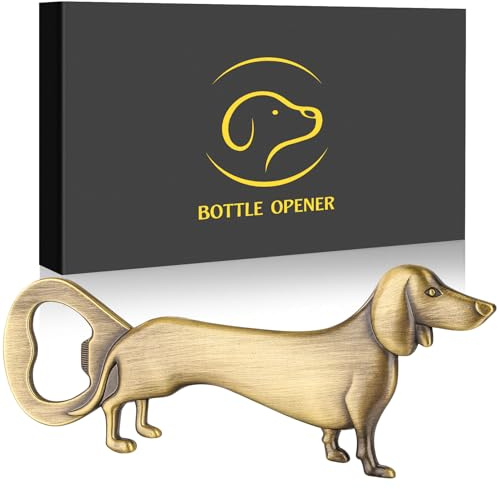 LKKCHER Dackel Flaschenöffner, Dackel Geschenke, Dackel Deko, Geburtstagsgeschenke Weihnachtsgeschenke für Männer Frauen Dackel-Liebhaber, mit Geschenkbox und Grußkarte, Bronze
