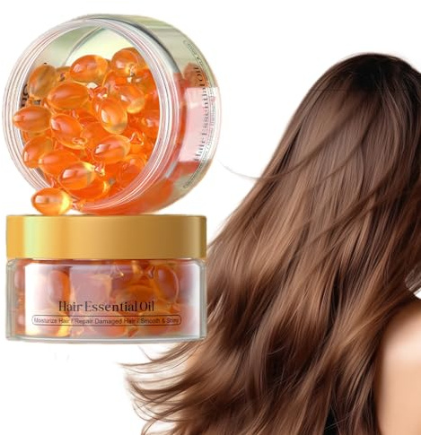 Hair Vitamin Serum Capsule, Hair Treatment Oil for Damaged & Dry Hair Anti Frizz Hair Styling Deep Moisturizing Serum, Enhance Hair Elasticity and Toughness Smooth Shiny - 50 Capsules