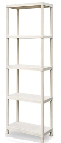 KROWN - Estantería de Plástico Beige de 5 Baldas, Polipropileno PP, 180x60x30 cm, para Garaje, Cocina, Despensa, Terraza, Oficina y Trastero