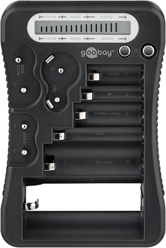 goobay Tester digitale per batterie, batteria e batterie a bottone/LCD batteria/tester batteria e batteria AA, AAA, 9 V, C, D, CR2032, 72511