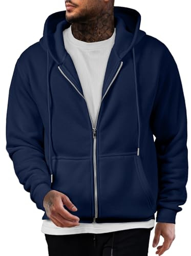 JMIERR Hoodie Herren Fleece Baumwolle Einfarbig Sweatjacke Warm | Sweatjacke Herren,Kapuzenpullover,Langarm,mit Taschen,ReiBverschluss, weichem Stoff, Freizeitjacke für Herbst und Winter