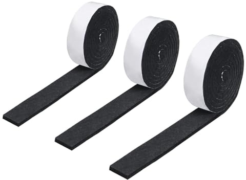 JCUGSBS 3 Rollos Almohadillas de Fieltro Autoadhesivo con Pegamento, Tiras Resistentes para sillas y pies de Muebles, Corta Cualquier Forma, rectangular, negro