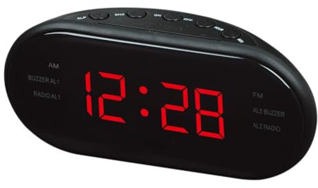 CAXUSD Digitaler Radiowecker Mit Fm/am Radio Gebogenem Großem Display Projektion Schlummerfunktion Weckzeiten Für Schlafzimmer (rot