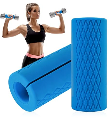mizikuu Hantelgriffe, 2 Stück Langhantelgriffe Gewichtheben Hantel Griff Fitness Langhantel Barbell Griff Silikon Langhantel Polster Kurzhanteln Grips Barbell Grips Blau
