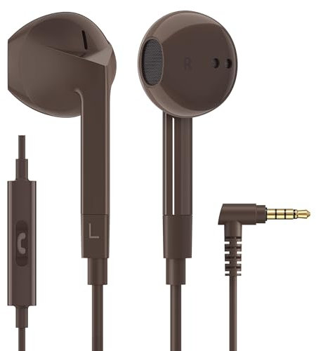 Ludos FEROX Wired Earbuds in-Ear Headphones, Earphones with Microphone, 5 Years Warranty, Noise Isolation Corded for 3.5mm Jack Ear Buds for iPhone, iPad, Samsung, Laptop, Gaming, Sports - Brown