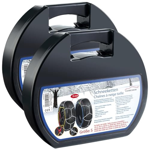 Lescars Pkw-Schneekette: 2er-Set Schneeketten Größe S für Reifen 195/65 R15 u.v.m. (Anti-Slip-Ketten, Auto Zubehör, Eis)
