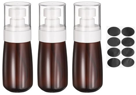 sourcing map 3 botellas pequeñas de pulverización, 60 ml, botella de spray de tamaño de viaje, recipientes de viaje vacíos recargables con etiquetas para perfume, aceite esencial cosmético (marrón
