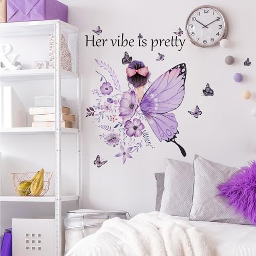 SRIZIAN Mädchen Wandtattoo Schmetterlinge Wandaufkleber lila Wandtattoos für Mädchen Schlafzimmer Baby Kinderzimmer Kinder Schlafzimmer Wanddekoration