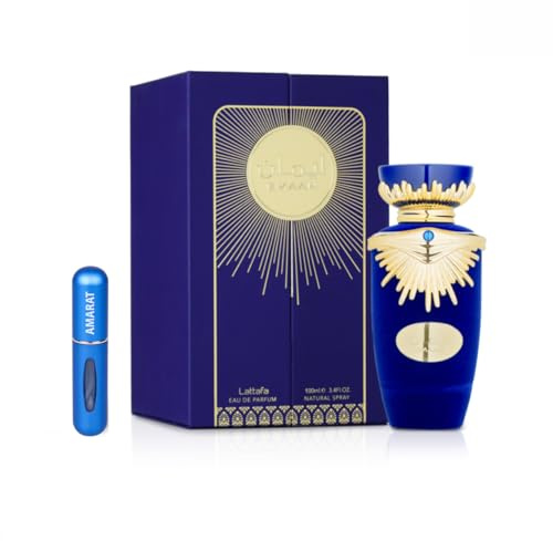 Perfume Emaan Eau de Parfum 100 ml, Perfume Árabe para Mujer de Larga Duración, Incluye Atomizador Recargable 5ML, Fragancia Floral y Oriental con Notas de Bergamota, Tuberosa y Vainilla (Emaan)