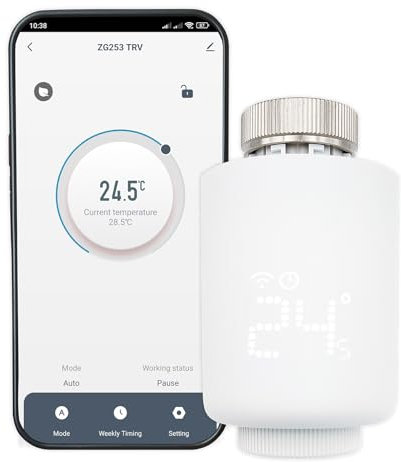 LED ATOMANT Packung mit 4 Intelligente Zigbee Thermostatventile für Heizkörper, Sprach- und App-Steuerung, Programmierbar, Kompatibel mit Alexa und Google Home, WLAN-Thermostat, Weiß