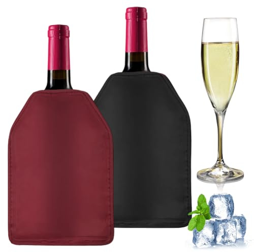 Juego de 2 enfriadores de vino de nailon hidrófugo, funda para enfriador de vino reutilizable para vino espumoso y champán, enfriador de botellas de vino para botellas de tamaño estándar