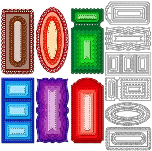 MAYJOYDIY Lange Etikettenrahmen Stanzformen Hintergrundrahmen Metallstanzungen Vorlage Lesezeichen Geometrische Form Prägung Schablonen Für Kartengestaltung Scrapbooking Album Handbuch Geschenkdekor